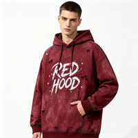 Sweat à capuche bordeaux vieilli Kornit DTG, style grunge ample, avec motif graphique rétro épuré en forme de croix et d'étoile, et ourlet côtelé à effet usé sur toute la surface.