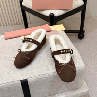Chaussures plates pour femmes, blanches, doublées de polaire pour l'hiver, style Mary Jane, en daim, avec boucle à nœud, confortables et chaudes, ballerines de haute qualité, chaussures de luxe