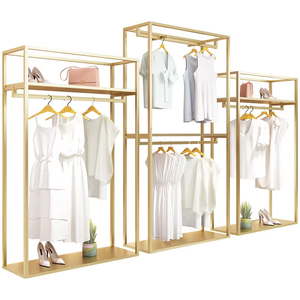 Rak <span class=keywords><strong>Display</strong></span> toko pakaian ritel kelas atas dengan baja tahan karat Multi lapisan rak berdiri lantai untuk pakaian pria - Product Image 1