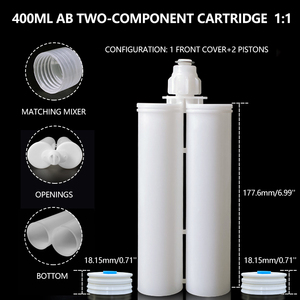 Cartucho de pegamento AB vacío de 400 ml 1:1, tubo de adhesivo epoxi de <span class=keywords><strong>dos</strong></span> componentes, <span class=keywords><strong>jeringa</strong></span> de doble barril <span class=keywords><strong>con</strong></span> pistón - Product Image 6