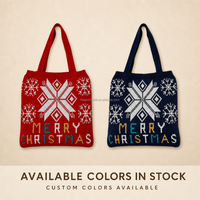 Sac fourre-tout en tricot flocon de neige rouge de Noël, sac à bandoulière JOYEUX NOËL, sac de shopping pour cadeaux de vacances, logo personnalisé, vente en gros