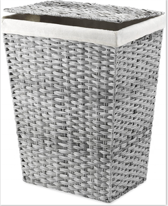 Hand Woven PP Laundry Basket Clothes Container with Lid Plastic Bathroom Storage Basket