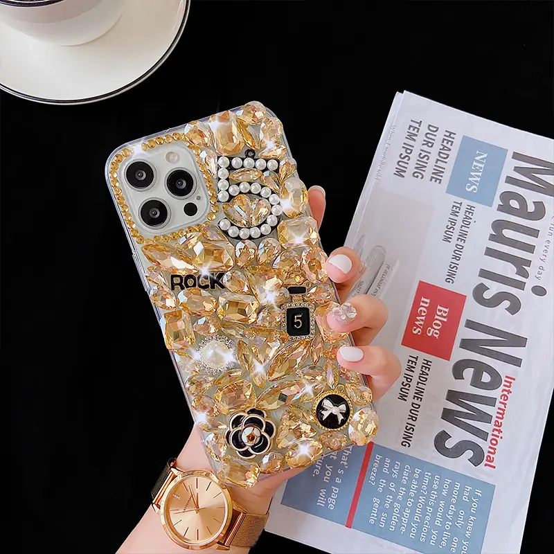 Ốp Điện Thoại Đính Ngọc Trai Kim Cương Cho Nữ, Ốp Lưng Mềm Bằng Nhựa Acrylic Pha Lê Tpu Cho IPhone 13 Pro Max Sang Trọng