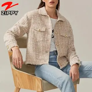 2022 디자이너 격자 무늬 캐주얼 도매 사용자 정의 가을 야외 재킷 겨울 레이디 여성 코트