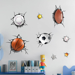 Pegatinas de vinilo con diseño de pelota deportiva para pared en 3D, decoración para habitación de niños, 50x70, para dormitorio infantil, diseño de dibujos animados - Product Image 1