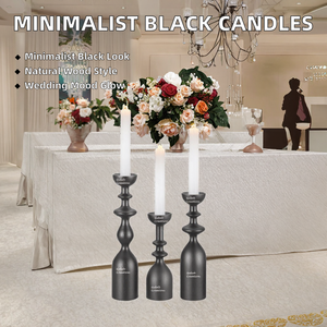 Elegant Set of Minimalist Black Natural <b>Wood</b> <b>Candlesticks</b> Modern- Home Decoration for Christmas Festive Ambiance - Product Image 2