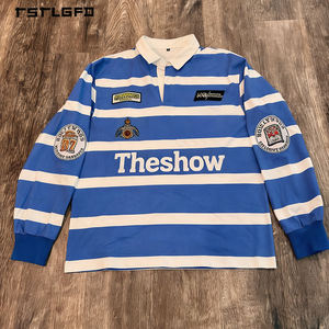 Camisetas Vintage de Hip Hop para Hombre, Manga Larga, Cuello Camisero, Rayas, Polo, Estilo Urbano, Tallas Grandes, OEM, ODM, Envío Rápido, GOTS - Product Image 1