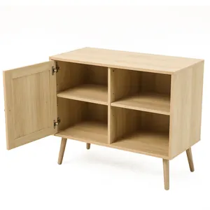 Mueble de ratán para sala de estar, mesa moderna con pata de madera sólida para consola de TV