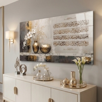 Décoration Murale Luxe Calligraphie Islamique Arabe sur Toile, Vase à Fleurs pour Salon, Décoration Musulmane pour la Maison, Cadre en Alliage d'Aluminium, Spécial Ramadan