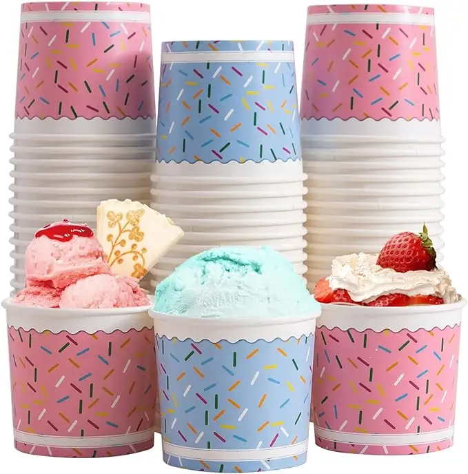 100% eco friendly Biodegrada PLA coating Disposable Frozen Yogurt Paper Ice Cream Cup Bowl with Plastic Paper Lid Free Sample