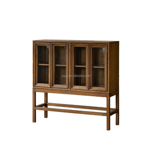High-End Eco-Friendly <b>Solid</b> <b>Wood</b> <b>Bookcase</b> with Glass Door for Home Villa Home Bar & Hotel Living Room Kitchen Cabinet Storage - Product Image 3