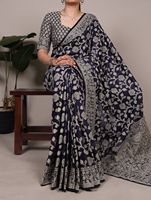 Saree Katun Organik Motif Bunga Blus Katun Sutra Panjang 5,5 Meter Tanpa Jahitan Gaya Tradisional untuk Wanita Acara Pernikahan