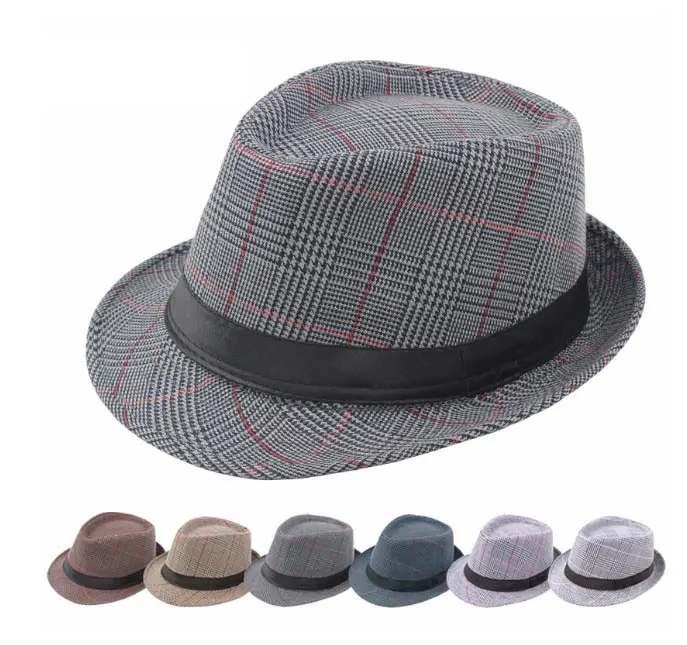 Mens Classic Houndstooth Plaid Woven Fedora Trilby Hat