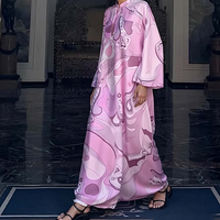 Robe caftan décontractée pour femme en satin à col haut et silhouette ample, imprimé marbre rose personnalisé