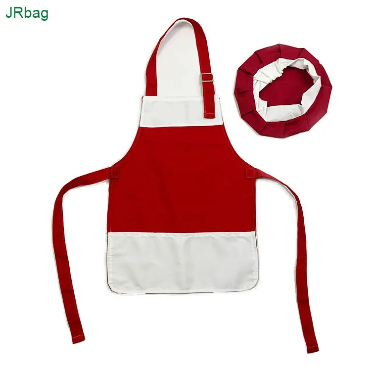 Delantal y gorro de Chef para niños, Kit de ropa de cocina para hornear, babero para bebé, juego de delantal impermeable para Chefs en tren, color blanco y rojo