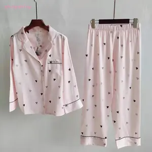 Dropshipping Vrouwen Lange Mouw Vest Kimono Stijl Hartvormige Print Lady Pyjama Set Homewear Set Groothandel 82010804SP