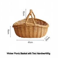 Panier de pique-nique en rotin de saule naturel tressé, double poignée, portable pour le camping en plein air, le stockage de fruits et d'aliments, usage domestique