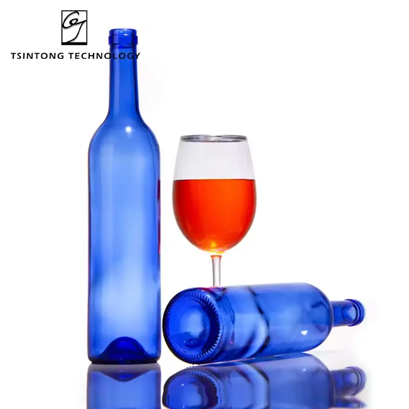 أفضل عروض بيع بالجملة زجاجة نبيذ تكيلا من زجاج الكوبالت الأزرق الفارغة عالية الجودة 750 مل 25 أونصة