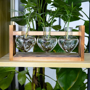 הלב אגרטלים <span class=keywords><strong>terrarium</strong></span> צמח עם מעמד עץ שולחן עבודה לב זכוכית מיכל אוויר פלנטר מתכת סיבוב סטנד מתנה עבור נשים - Product Image 5