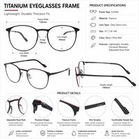 Monturas de Gafas Redondas Retro de Titanio, Nuevas, al por Mayor, Monturas de Gafas Ultraligeras para Mujer, Gafas Ópticas de Titanio