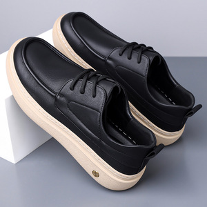 Zapatos casuales de cuero para hombre, con punta redonda, cordones, suela suave, estilo británico, mocasines, zapatos para conducir, color caqui - Product Image 2