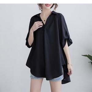 Camisa de gasa <span class=keywords><strong>para</strong></span> mujer, estilo coreano, talla grande, holgada, que cubre el vientre, adelgazante, con cintura ajustada, ideal <span class=keywords><strong>para</strong></span> verano. - Product Image 2