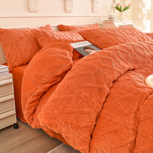 Ensemble de literie chaud en <span class=keywords><strong>taffetas</strong></span> et velours de lait, couleur orange unie, nouveau modèle 2025 - Product Image 5