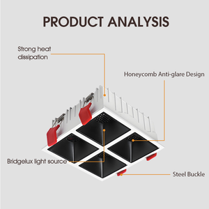 Plafonnier <span class=keywords><strong>LED</strong></span> carré encastré anti-éblouissement tout aluminium pour éclairage intérieur - Vente directe usine - Product Image 2