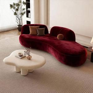 Sofá de tela curvo en forma de S, color burdeos, moderno y minimalista, para salas de estar pequeñas y áreas de recepción. - Product Image 4