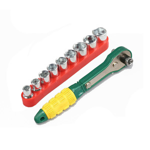 Jeu de clés à cliquet réversibles jaune-vert de 6,35 mm avec embouts et douilles de 1/4 po pour visseuses à chocs - Product Image 1