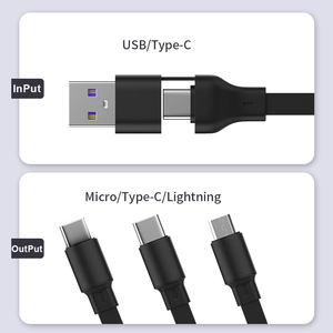 <span class=keywords><strong>Câble</strong></span> de charge rapide 66W OEM 5 en 1 plat double rétractable <span class=keywords><strong>USB</strong></span>/<span class=keywords><strong>Type</strong></span>-<span class=keywords><strong>C</strong></span> vers <span class=keywords><strong>Micro</strong></span>/8 broches/<span class=keywords><strong>Type</strong></span>-<span class=keywords><strong>C</strong></span> pour iPhone Samsung Téléphone portable - Product Image 4