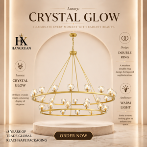Lámpara de Techo Moderna de Lujo con Doble Anillo, 30 Luces, 60 Pulgadas, Redonda, de Latón, <span class=keywords><strong>para</strong></span> Sala de Estar, Vestíbulo, Villa, Comedor - Product Image 1