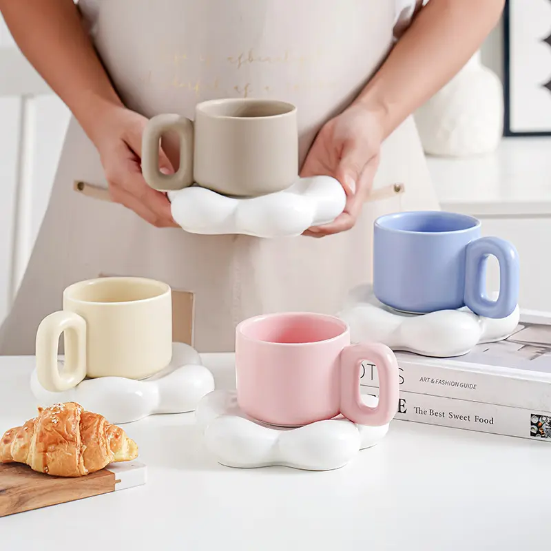 Produits tendance 2024 nouveautés articles en vrac agent Macaron couleur haute beauté mignon tasse nordique 3D céramique fleur tasse à café ensemble