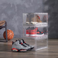 Boîtes à chaussures empilables en plastique transparent en gros, type tiroir à ouverture frontale, boîte de rangement pour chaussures en acrylique transparente