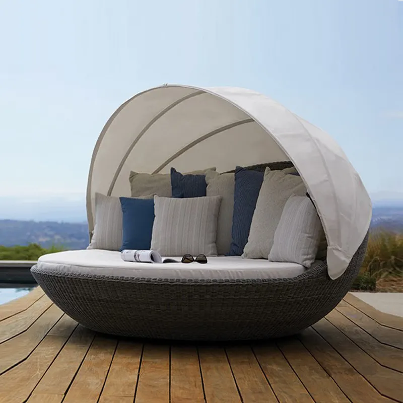 Отель внутренний двор диван сад Водонепроницаемый Открытый Ротанг круглый навес кушетка с подушками