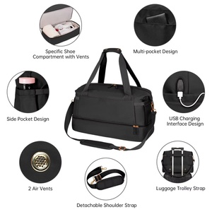 Logotipo personalizado Gym <span class=keywords><strong>Bag</strong></span> para Mulheres Sports Travel Duffel <span class=keywords><strong>Bag</strong></span> Overnight <span class=keywords><strong>Bag</strong></span> com bolso molhado e sapatos compartimento - Product Image 2
