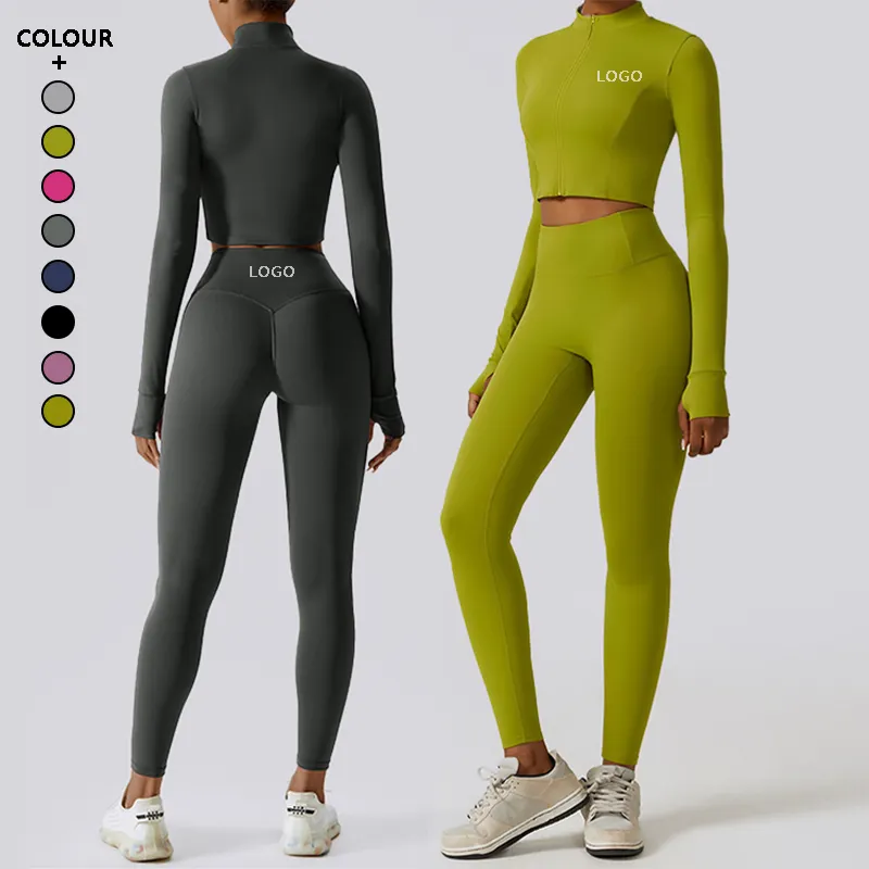 CP-BCX8047 fermuar yeni stil zayıflama Fit uzun kollu çabuk kuruyan spor Yoga seti açık koşu kadınlar için Yoga ceketi
