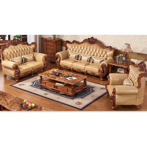 Producto en Oferta, Juego de Sofás para Sala de Estar, Madera Maciza, Cuero Genuino, Sofás Seccionales, 1+2+3, Sofá Clásico - Product Image 1
