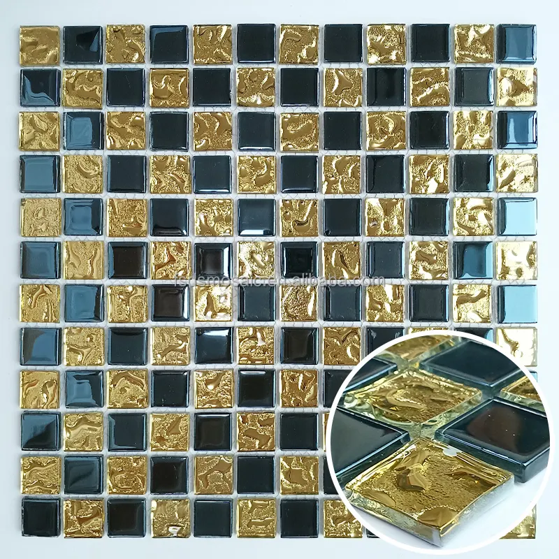 Emas Campuran Perak Kilau Electroplate Mosaik Kaca Lembar Kamar Mandi Dapur Kembali Percikan Ubin Dinding Berwarna Kaca Mosaik