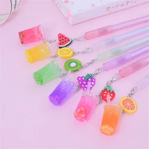 Cute Fruit Drink Gel Pens Kawaii 0.5mm Black Ink Neutral Pen Office Writing Tool Needle Pen Office Stationery Kids Gift