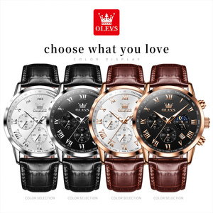 OLEVS 5529 oem özel logo reloj moda spor saat erkekler için deri kayış izle adam bilek oem quartz saat - Product Image 6