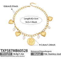 Collier en acier inoxydable plaqué or 18 carats avec pendentif cœur et fausse perle, disponible en boîte cadeau OEM pour la vente en gros