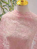 Tissu en tulle brodé 100% polyester, dentelle florale teinte pour robe de mariée, sac, chaussures