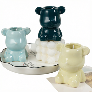 Vase en céramique ours mignon et moderne, couleur unie émaillée, ornement d'aromathérapie, décoration de bureau pour la maison et le jardin intérieur - Product Image 1