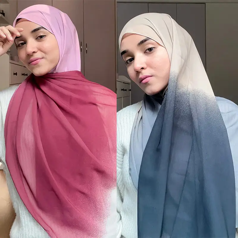 New design 2024 new chiffon hijab dubai wholesale custom gradient chiffon hijab scarfs