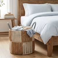 Panier de rangement écologique en jacinthe d'eau tressé verticale, style bohème color block, avec poignées, pour linge sale, esthétique, pour salon et maison