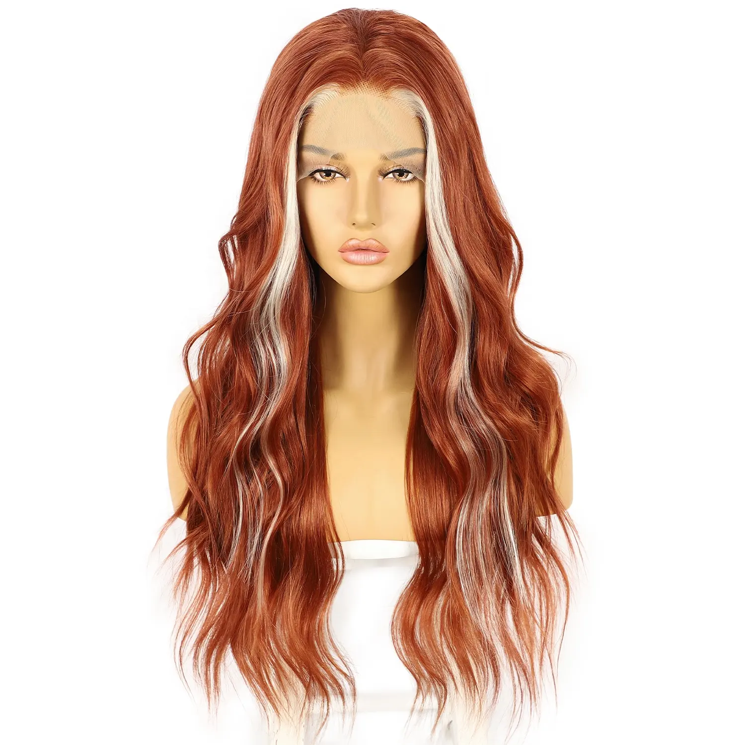 Großhandel Lace Front Perücken Synthetische lange Wasserwelle Balayage Kupfer rot orange blond Haar Perücke für schwarze Frauen Daily Party Wear