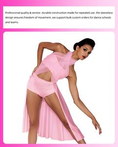 Vestido de Dança Lírica Feminino MiDee com Halter Plissado Cruzado, Barriga de Fora, Meia Saia e Costas Abertas para Apresentação de Palco - Product Image 6