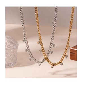 Hip Hop Femmes Mode À La Mode En Acier Inoxydable Zircone Bijoux 18k Pvd Or Plaqué Perle Chaîne Collier De Fabricant Indien - Product Image 1