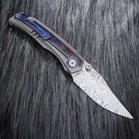 Couteau pliant en acier Damas avec manche en titane, couteau de poche EDC pour le camping en plein air